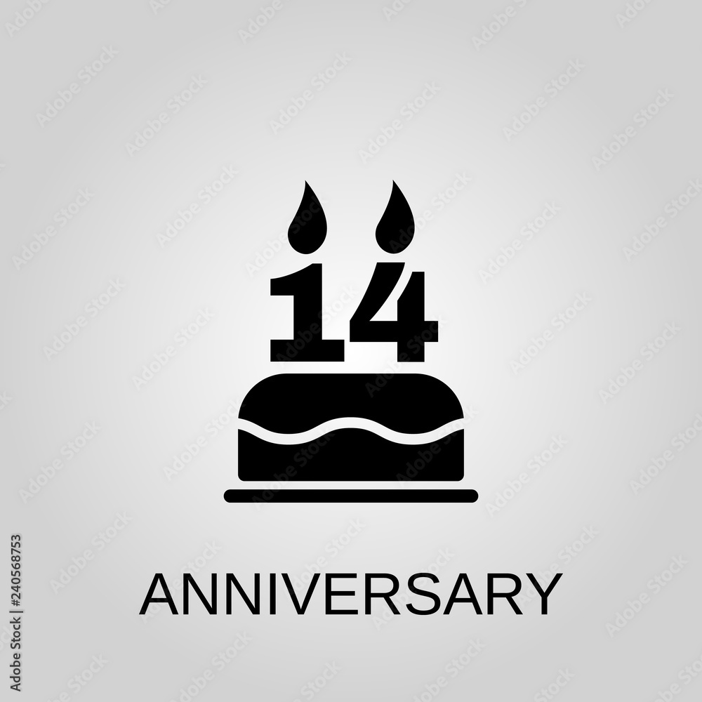 The birthday cake with candles in the form of number 14 icon. Anniversary concept symbol design. Stock - Vector illustration can be used for web. The birthday cake with candles in the form of number 14 icon. Anniversary concept symbol design. Stock - Vector illustration can be used for web.
