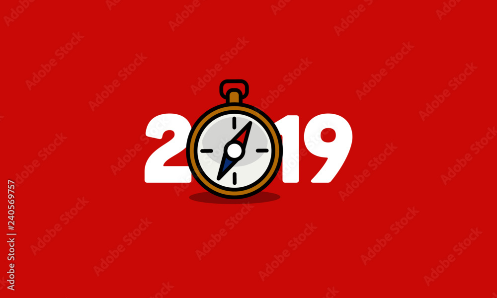 Year 2019 Typography Concept Design with Compass Illustration Year 2019 Typography Concept Design with Compass Illustration