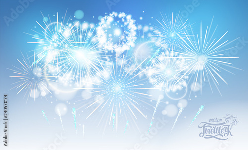 Vector blue holiday fireworks