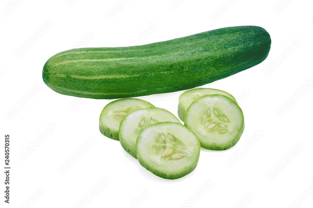 Cucumber and slices isolated on white background Cucumber and slices isolated on white background