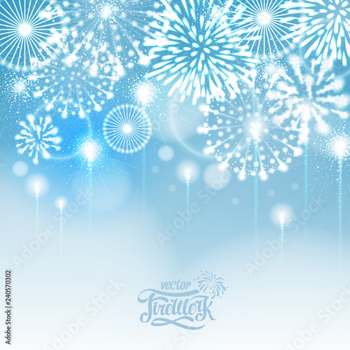 Vector blue holiday fireworks