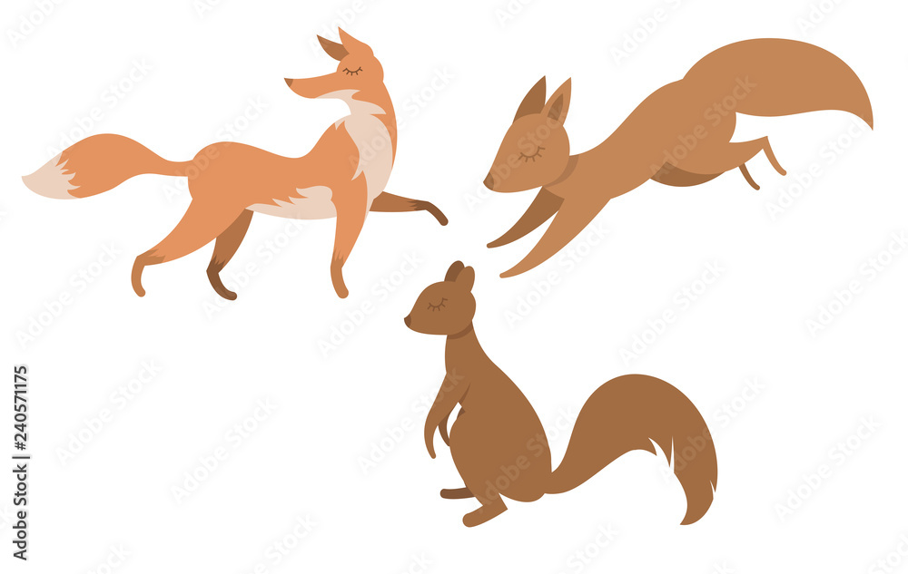 Cartoon isolated flat drawn animals Cartoon isolated flat drawn animals