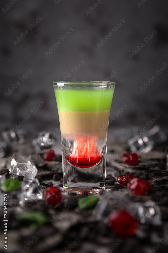 custom made wallpaper toronto digitalAlcoholic Hiroshima cocktail in shot glass (shooters). Cool drink from strong absinthe, whiskey and sweet liqueurs.