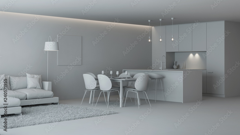 Modern house interior. Gray interior. 3D rendering. Modern house interior. Gray interior. 3D rendering.