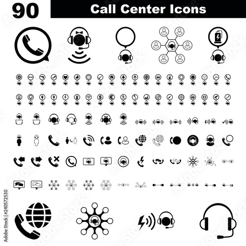 Call center service icon image set. Concept of help, support, chat, online and communication. Symbolizing all kind off call types including emergency, complaint, telemarketing and technology.