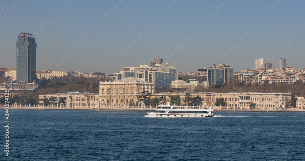 Istanbul, Turkey - the Dolmabahçe Palace was the main administrative center of the Ottoman Empire. Here in particular its facade seen from the Bosporus