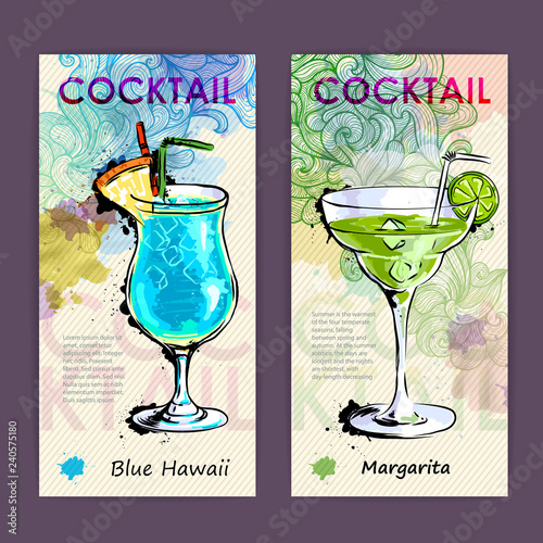Artistic decorative cocktail menu. Disco background