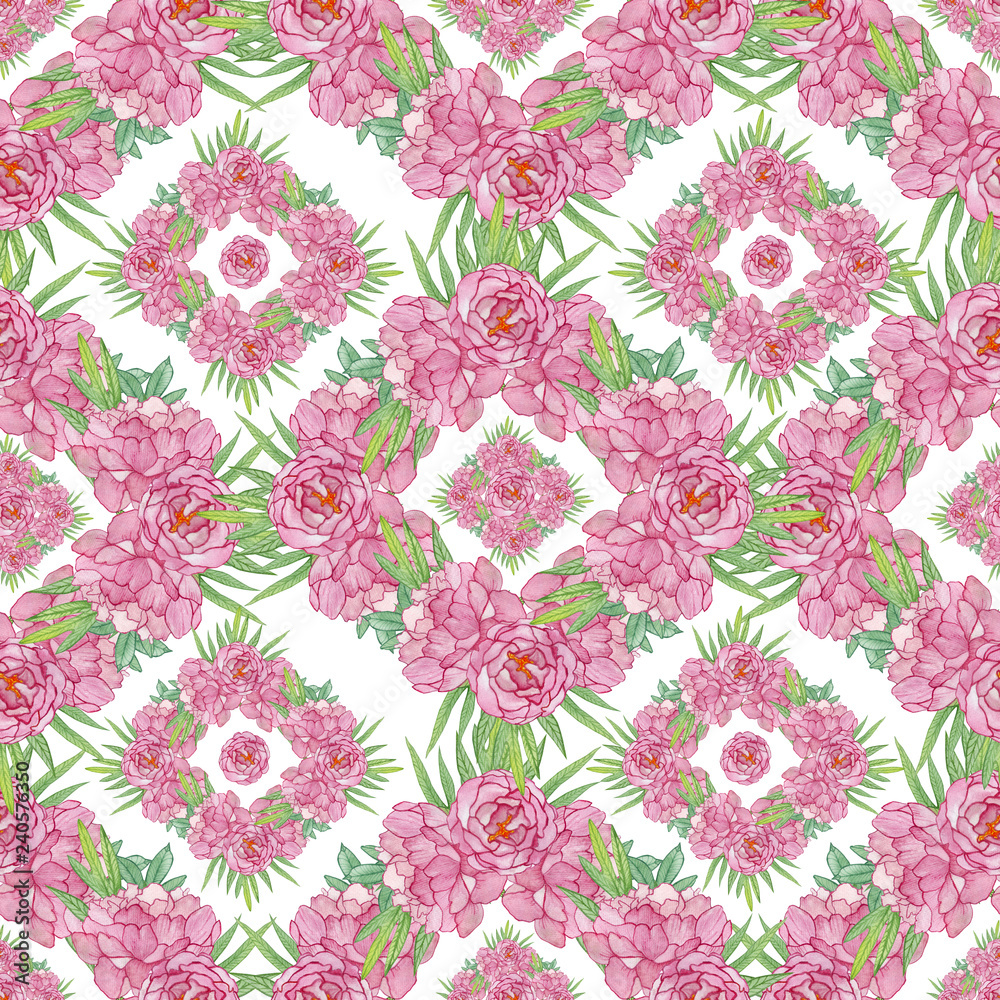 Obraz premium Seamless geometric pattern with peony