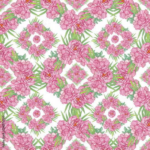 Wallpaper Mural Seamless geometric pattern with peony Torontodigital.ca