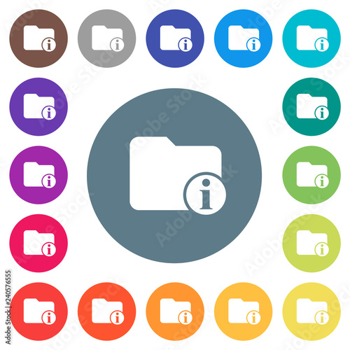 Directory info flat white icons on round color backgrounds