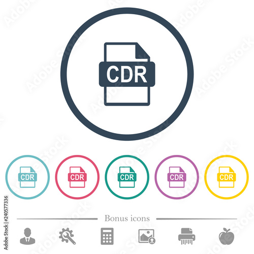 CDR file format flat color icons in round outlines