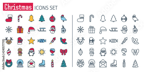 Christmas poster template. Thin line icons set new year. Xmas equipment web symbols