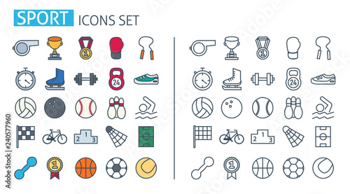 Sport poster template. Thin line icons set fitness gym. Sports equipment