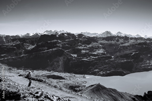 Lake Brienz and Schwarzhorn Swiss Alps view from Brienzer Rothorn, Entlebuch, Switzerland photo