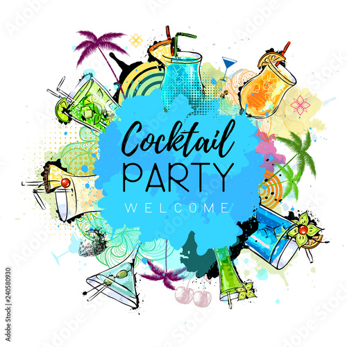 Cocktail party poster design. Cocktail menu
