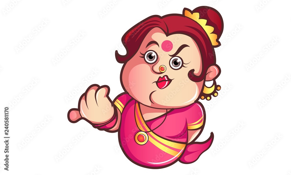 Vector cartoon illustration of funny iyer aunty ji with showing thumb sign.  Isolated on white background. Stock Vector | Adobe Stock