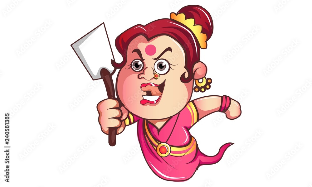 Vector cartoon illustration of funny iyer aunty ji with spatula. Isolated on white background. Stock Vector | Adobe Stock Vector cartoon illustration of funny iyer aunty ji with spatula. Isolated on white background. Stock Vector | Adobe Stock