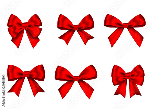 Red gift bows set for Christmas, New Year decoration.