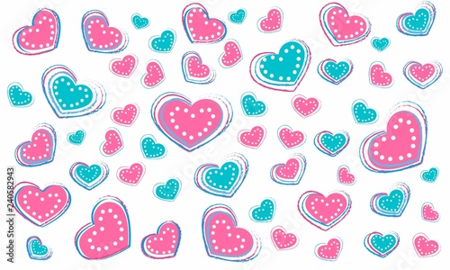 Fondo de corazones rosas y azules con lunares.