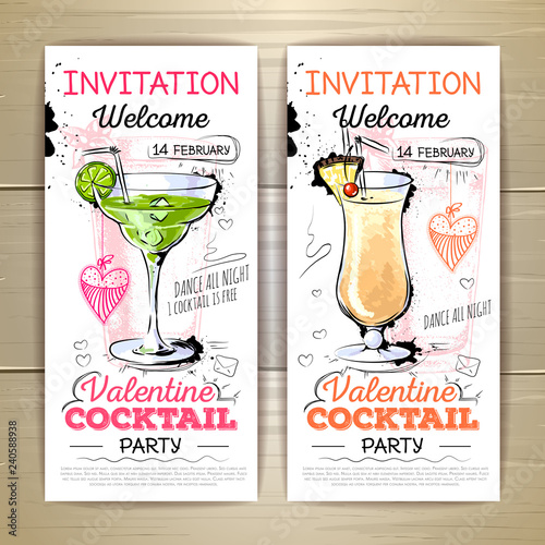 Valentine cocktail party poster. Invitation design