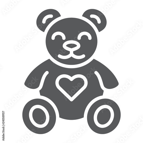 Fototapeta Naklejka Na Ścianę i Meble -  Teddy bear glyph icon, animal and child, plush toy sign, vector graphics, a solid pattern on a white background.