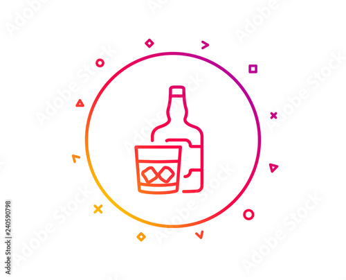 Whiskey glass with ice cubes line icon. Scotch alcohol sign. Gradient pattern line button. Whiskey glass icon design. Geometric shapes. Vector