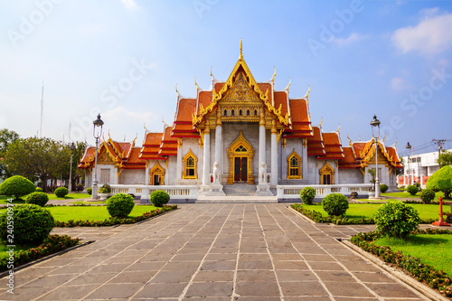 Bangkok, Thailand, Marble temple-Wat Benchamabophit. It is one of the most beautiful temples in Bangkok. Most of the temple is built of marble, including imported from Italy. 