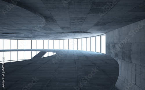 Abstract concrete interior multilevel public space with window. 3D illustration and rendering.