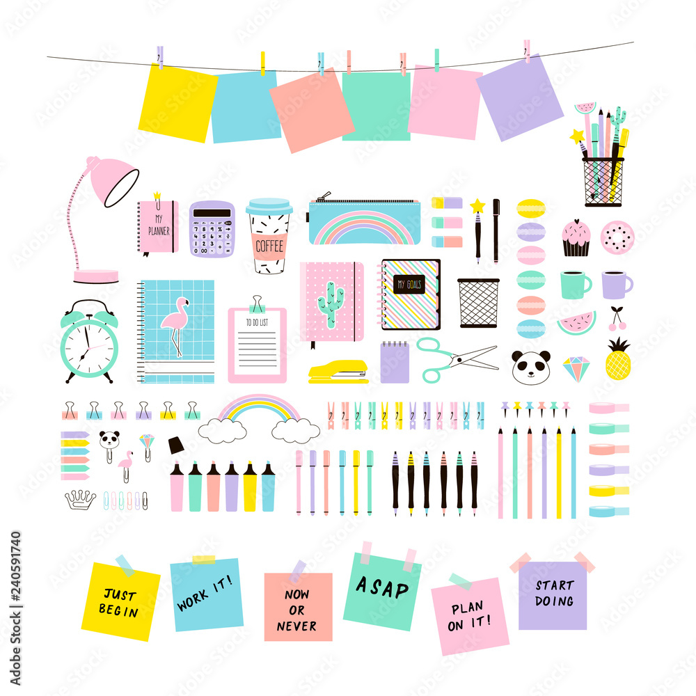pastel colours cute Office Stationery and School Supplies set ...