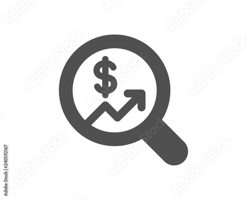 Business Audit or Statistics icon. Analytics with charts symbol. Search Magnifier sign. Quality design element. Classic style icon. Vector