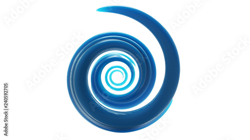 3D illustration of soft Gel. Blue water spiral jet, brown splash, liquid wave, splashing loops, curvy line, isolated on white background.
