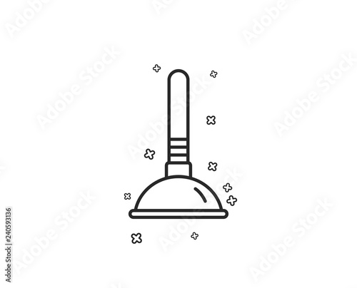Cleaning plunger line icon. Ð¡leaning of pipe clogs symbol. Housekeeping equipment sign. Geometric shapes. Random cross elements. Linear Plunger icon design. Vector