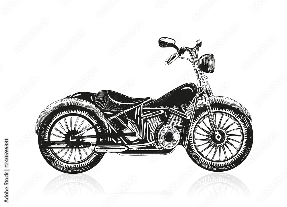 Fototapeta premium gezeichnetes schwarzes Motorrad auf weißem Grund