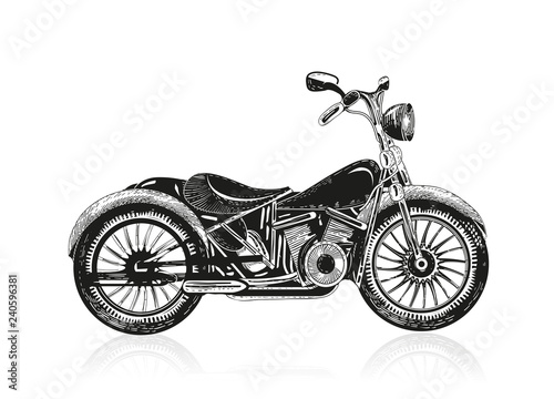 gezeichnetes schwarzes Motorrad auf weißem Grund