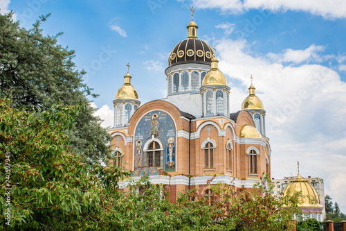 Holy Protection Cathedral in summer under blue sky. Kiev, Ukraine