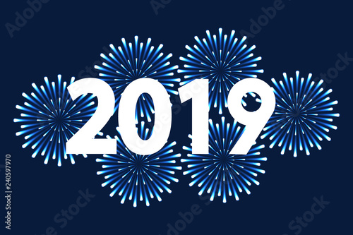 New 2019 year card with firework