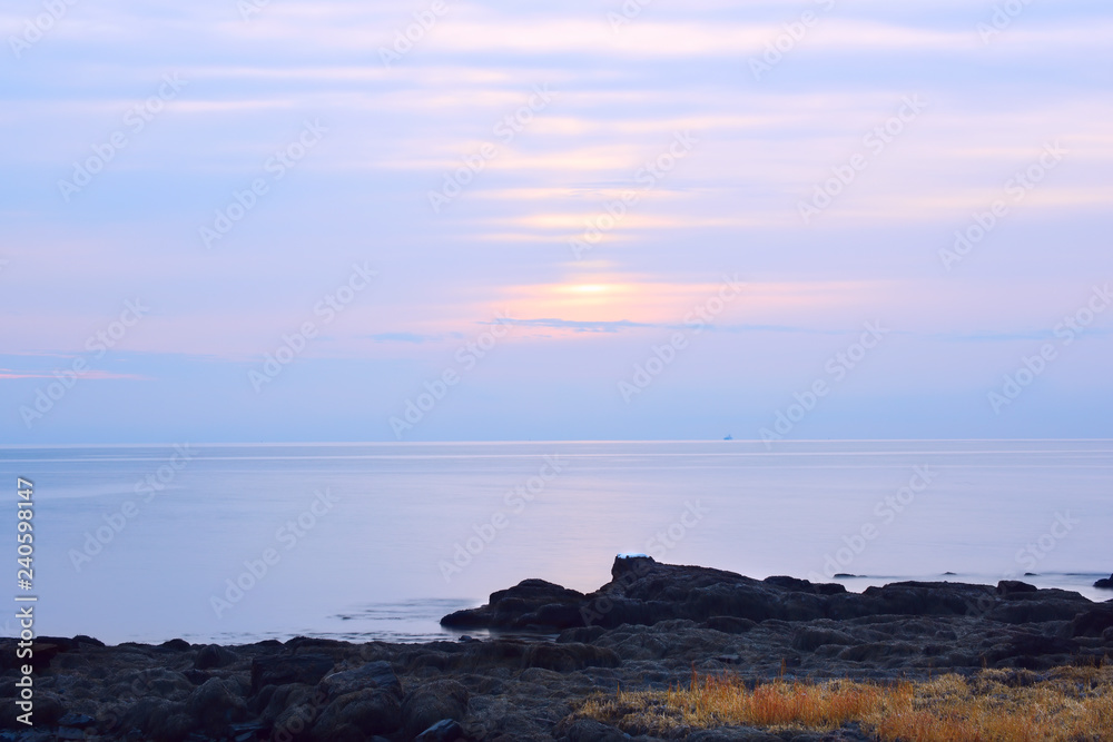 sunrise on the shores of the Atlantic Ocean.  Maine. USA,
