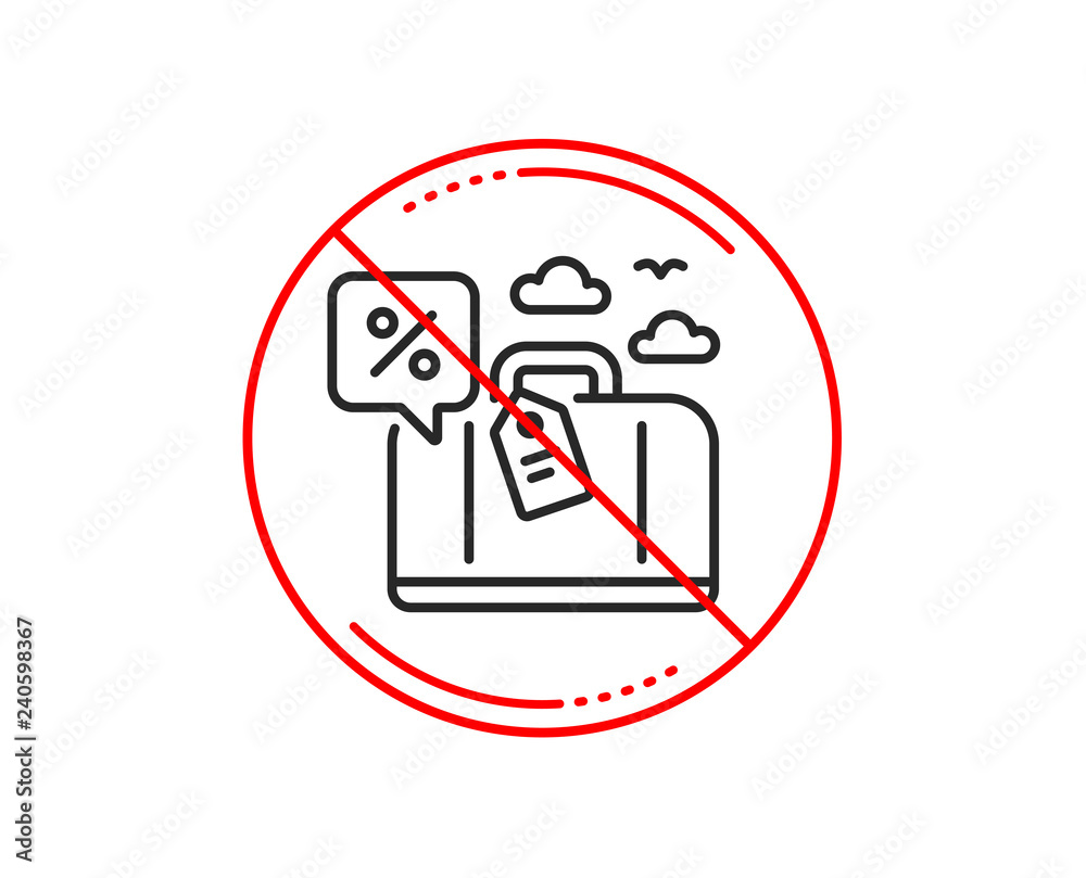 No or stop sign. Travel loan percent line icon. Trip discount sign. Credit percentage symbol. Caution prohibited ban stop symbol. No icon design. Vector No or stop sign. Travel loan percent line icon. Trip discount sign. Credit percentage symbol. Caution prohibited ban stop symbol. No icon design. Vector