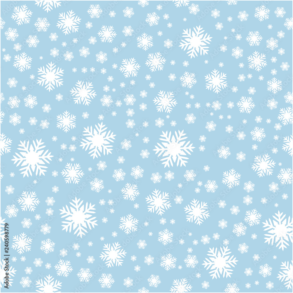 Seamless pattern with snowflake. White snoflakes on light blue background. Abstract holiday repeating texture. Seamless pattern with snowflake. White snoflakes on light blue background. Abstract holiday repeating texture.