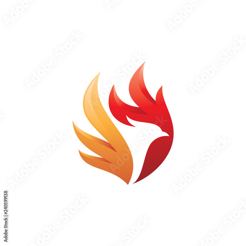 Fire bird phoenix logo design, falcon, eagle, hawk and wing vector icon