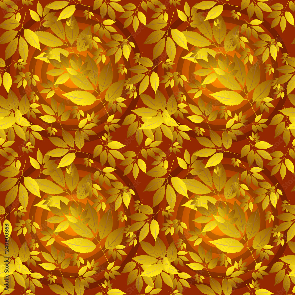 Seamless pattern from yellow leaves on a dark red background. Vector illustration. Suitable for fabric, wallpaper and wrapping paper Seamless pattern from yellow leaves on a dark red background. Vector illustration. Suitable for fabric, wallpaper and wrapping paper