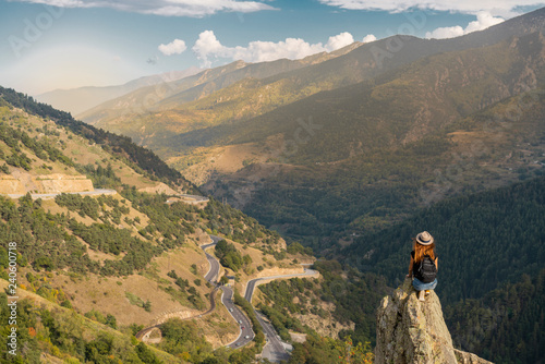 French Pyrenees, hiker on viewpoint