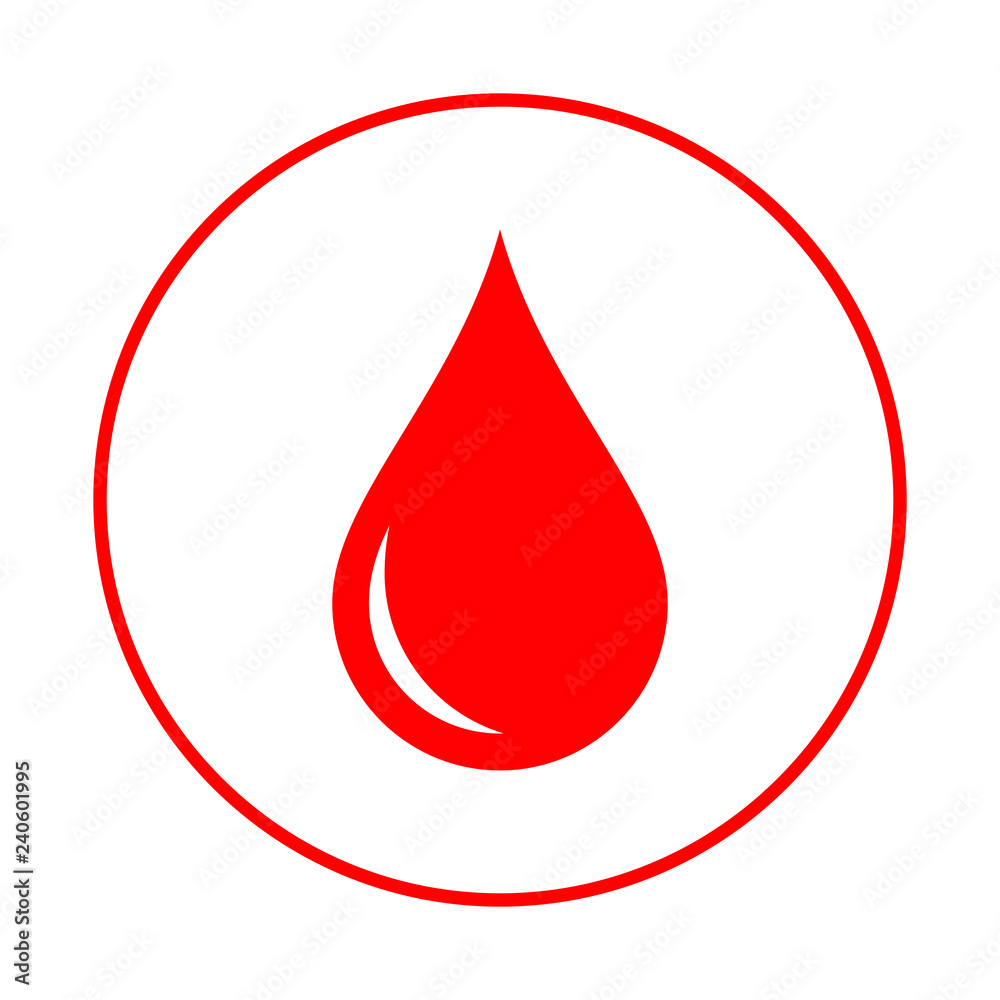 Donor blood icon. Symbol of red blood drop in the circle. Flat design. Vector illustration