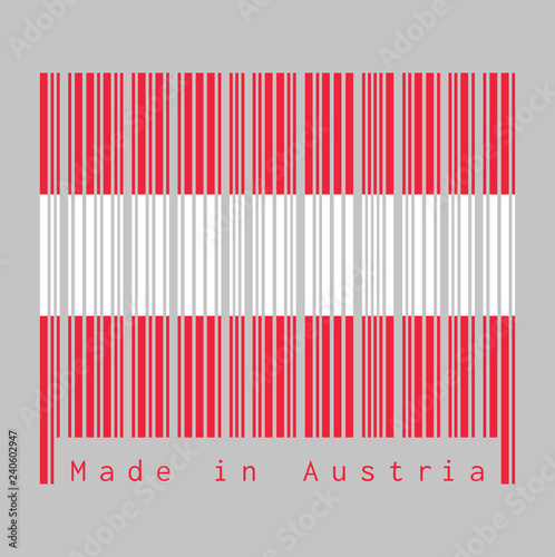 Barcode set the color of Austria flag,  red and white color with text: Made in Austria. concept of sale or business.
