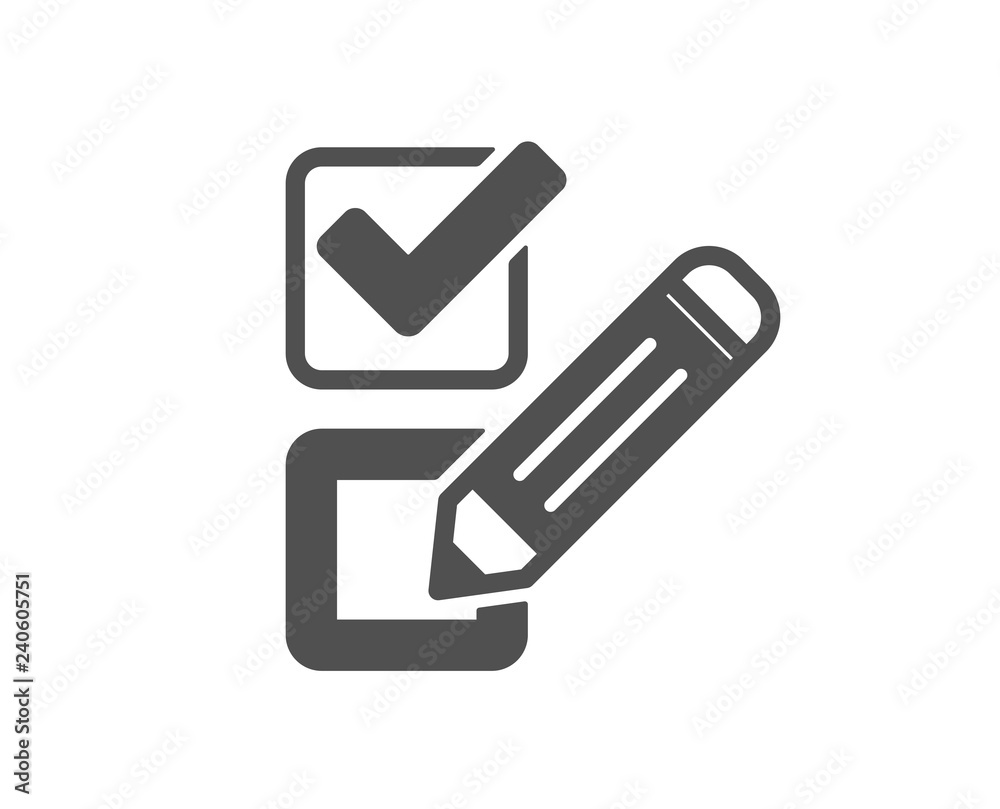 Checkbox icon. Survey choice sign. Business review symbol. Quality design element. Classic style icon. Vector Checkbox icon. Survey choice sign. Business review symbol. Quality design element. Classic style icon. Vector