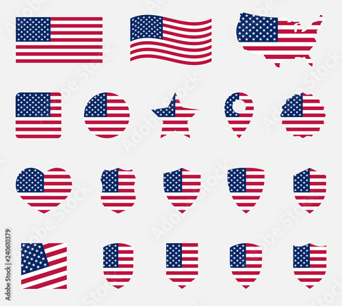 usa flag icons set, national symbol of the United States of America