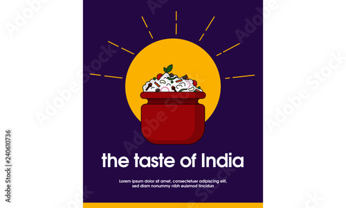 Biryani Vector Illustration. Veg Biryani Pot. Indian/Mughlai traditional rice dish. Biryani ad template