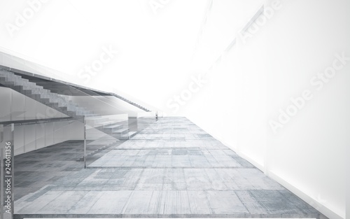 Abstract white and concrete interior multilevel public space with window. 3D illustration and rendering.