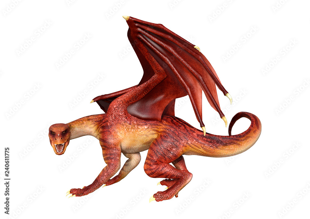 Fototapeta premium 3D Rendering Fairy Tale Dragon on White