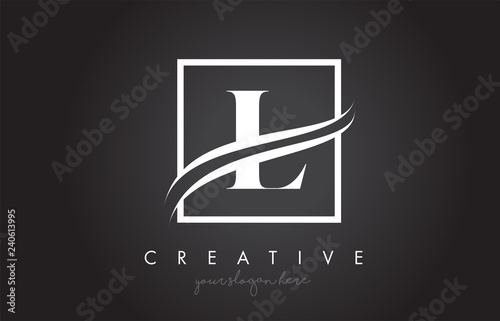 L Letter Logo Design with Square Swoosh Border and Creative Icon Design.